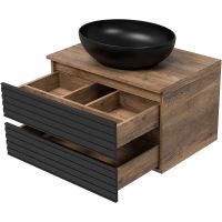 Тумба под раковину Brevita Dakota 70 подвесная Черный кварц Дуб Галифакс олово арт-DAK-09070-19/02-2Я — фото 3, Тумбы под раковину