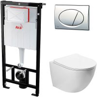 Комплект унитаза SantiLine SL-5005 с инсталляцией Alcaplast Sadromodul AM101/1120-3:1 RU M71-0001 с сиденьем Микролифт и клавишей смыва Хром арт-SL-5005+AM101/1120-3:1 RU M71-0001 — фото 1, Комплекты унитаз + инсталляция