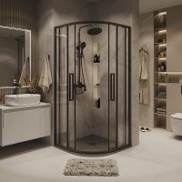 Душевой уголок Grossman Cosmo 80х80 профиль Черный матовый стекло прозрачное арт-301.K33.02.8080.21.00 — фото 2, Душевые уголки четверть круга