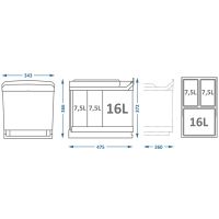 Система сортировки мусора Alveus Albio 30 1x16 L+2X7.5 L Серая арт-1090337 — фото 3, Системы сортировки мусора