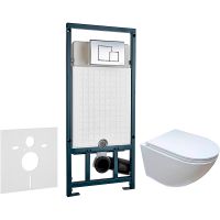 Комплект унитаза Ceruttispa B-2376-3 7183 с сиденьем Микролифт и инсталляцией WeltWasser WW Marberg 507 10000005949+10000005953 с клавишей смыва Хром глянцевый арт-7183+10000005949+10000005953 — фото 1, Комплекты унитаз + инсталляция