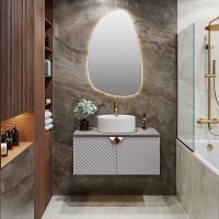 Тумба под раковину Runo Андорра 85 подвесная Кашемир серый Дуб какао арт-00-00002017 — фото 4, Тумбы под раковину