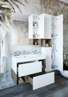 Зеркало со шкафом Sanflor Даллас 80 R Белый матовый Дуб рустикальный арт-С04835 — фото 3, Зеркальные шкафы в ванную