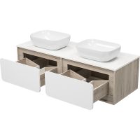 Тумба с раковиной Misty Дубль 150 подвесная Белый Дуб Галифакс арт-УТ000014442 — фото 4, Тумбы с раковиной