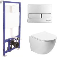 Комплект унитаза SantiLine SL-5005 с инсталляцией Berges Novum L3 040213 с сиденьем Микролифт и клавишей смыва Хром арт-SL-5005+040213 — фото 1, Комплекты унитаз + инсталляция