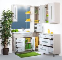 Зеркало со шкафом Бриклаер Бали 90 L с подсветкой Светлая лиственница Белое глянцевое арт-4627125412035 — фото 4, Зеркальные шкафы в ванную