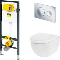 Комплект унитаза AM.PM Awe C111738WH+C117852WH с инсталляцией Viega Prevista Dry 792855 с сиденьем Микролифт и клавишей смыва Хром арт-C111738WH+792855+C117852WH — фото 1, Комплекты унитаз + инсталляция