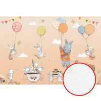 Фреска детская Ortograf Для самых маленьких 33714 Фактура бархат FX Флизелин (4*2,7) Бежевый/Разноцветный, Животные/Воздушные шары арт-33714 (бархат FX) — фото 1, Фрески