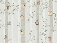 Фреска детская Ortograf Little Friends 34404 Фактура бархат FX Флизелин (4*3) Бежевый/Зеленый, Деревья/Птицы арт-34404 (бархат FX) — фото 2, Фрески