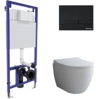 Комплект унитаза с инсталляцией Berges Novum с сиденьем Микролифт и Черной клавишей смыва арт-043273 — фото 1, Комплекты унитаз + инсталляция