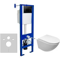 Комплект унитаза Ceruttispa B-2376-3 7183 с инсталляцией Berges Atom 410 040332 с сиденьем Микролифт и Черной матовой клавишей смыва арт-7183+040332 — фото 1, Комплекты унитаз + инсталляция