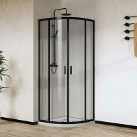 Душевой уголок Vincea City 90x90 профиль Черный матовый стекло прозрачное арт-VSQ-5CT900CLB — фото 1, Душевые уголки четверть круга