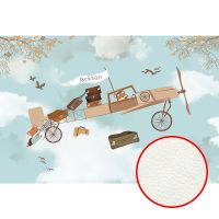 Фреска детская Ortograf Для малышей 30123 Фактура флок FLK Флизелин (4*2,7) Бирюзовый/Бежевый, Самолеты/Животные арт-30123 (флок FLK) — фото 1, Фрески