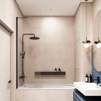 Шторка на ванну Veconi Palau 100 профиль Черный матовый стекло прозрачное арт-PL84B-100-01-C7 — фото 1, Неподвижные шторки для ванной