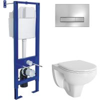 Комплект унитаза Berges Gamma с инсталляцией Atom Line с сиденьем Микролифт и клавишей смыва Хром глянец арт-043312 — фото 1, Комплекты унитаз + инсталляция