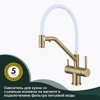 Смеситель для кухни Splenka Золото матовое Белый арт-S70.62.03 — фото 1, Смесители для кухни