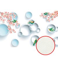 Фреска Ortograf 3D 30739 Фактура флок FLK Флизелин (4,3*2,7) Белый/Розовый/Голубой, Цветы/Птицы/Абстракция арт-30739 (флок FLK) — фото 1, Фрески