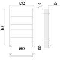 Водяной полотенцесушитель Terminus Аврора П6 500x600 Хром, нижнее подключение, G 1/2" ВР арт-4670078529893 — фото 4, Водяные полотенцесушители