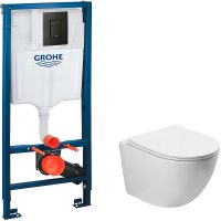Комплект унитаза Vincea Globo VT1-14S с инсталляцией Grohe Rapid SL 38811KF0 с сиденьем Микролифт и Черной матовой клавишей смыва арт-VT1-14S+38811KF0 — фото 1, Комплекты унитаз + инсталляция