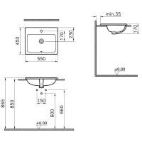 Раковина Vitra S20 55 Белая арт-5465B003-0001 — фото 7, Раковины встраиваемые сверху