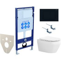 Комплект унитаза с инсталляцией Aquatek с сиденьем Микролифт и Черной матовой клавишей смыва арт-SET AQUATEK ЛЕЯ-012 4в1 — фото 1, Комплекты унитаз + инсталляция