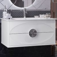 Тумба под раковину Opadiris Ибица 90 подвесная Белая глянцевая Хром арт-00-00007282 — фото 1, Тумбы под раковину