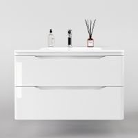 Тумба под раковину Style Line Марелла 90 Люкс Plus подвесная Белый глянец антискрейтч арт-СС-00002414 — фото 2, Тумбы под раковину