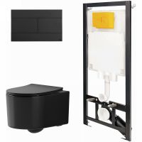 Комплект унитаза с инсталляцией Point Веста Черный матовый с сиденьем Микролифт и Черной матовой клавишей смыва арт-886914SLO3+PN41701BM — фото 1, Комплекты унитаз + инсталляция