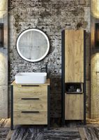 Шкаф пенал Sanflor Гард 2 43 Дуб крафт золотой Черный арт-С22584 — фото 7, Пеналы для ванной комнаты