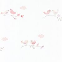 Обои детские Casadeco Rose Nino Винил на флизелине (0,53*10,05) Белый/Розовый, Птицы арт-85584298 — фото 1, Обои для стен