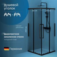 Душевой уголок AM.PM Func 90x90 профиль Черный матовый стекло прозрачное арт-W84G-403-9090-BТ — фото 2, Квадратные душевые уголки
