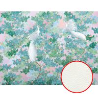 Фреска Ortograf Aurora 34123 Фактура флок FLK Флизелин (4*3) Зеленый/Розовый, Листья/Цветы/Птицы арт-34123 (флок FLK) — фото 1, Фрески
