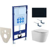 Комплект унитаза с инсталляцией Aquatek с сиденьем Микролифт и Черной матовой клавишей смыва арт-SET AQUATEK ВЕГА cmp-017 — фото 1, Комплекты унитаз + инсталляция