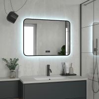 Зеркало Reflection Shadow 800х600 с подсветкой Черное с сенсорным выключателем, диммером, подогревом и часами арт-RF5733SH — фото 8, Зеркала в ванную комнату