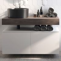 Комплект мебели для ванной STWORKI Ольборг 100 подвесная Белая матовая Дуб карпентер арт-485169 — фото 12, Комплекты мебели для ванной