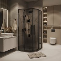 Душевой уголок Grossman Cosmo 100х100 профиль Черный матовый стекло тонированное арт-301.K33.02.1010.21.10 — фото 1, Душевые уголки четверть круга