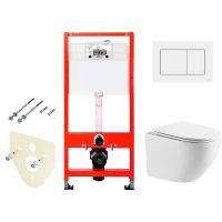 Комплект унитаза WellWant Aura WWU01121WK с инсталляцией Tece Base 9400413 с сиденьем Микролифт и Белой клавишей смыва арт-WWU01121WK+9400413 — фото 1, Комплекты унитаз + инсталляция