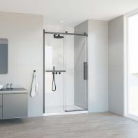 Душевая дверь Vincea Como Soft 110 профиль Вороненая сталь стекло прозрачное арт-VDS-1CS110CLGM — фото 2, Раздвижные душевые двери