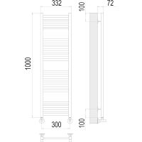 Водяной полотенцесушитель Terminus Аврора П20 300x1000 Хром, нижнее подключение, G 1/2" ВР, с угловым соединением арт-4670078529329 — фото 4, Водяные полотенцесушители