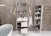 Шкаф пенал Onika Брендон 35.10 У подвесной Камень светлый Бетон крем арт-403565 — фото 6, Пеналы для ванной комнаты