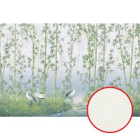 Фреска Ortograf Chinoiserie 33928 Фактура флок FLK Флизелин (4,5*3) Голубой/Зеленый, Листья/Птицы арт-33928 (флок FLK) — фото 1, Фрески