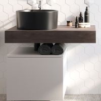 Тумба с раковиной STWORKI Ольборг 80 подвесная Белая матовая Дуб карпентер арт-482632 — фото 1, Тумбы с раковиной