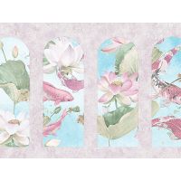 Панно Zambaiti Parati Satin Flowers IV Винил на флизелине (3*5,1) Розовый/Голубой/Зеленый, Цветы/Рыбы/Штукатурка арт-Z66869 — фото 1, Обои для стен