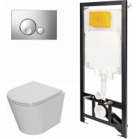 Комплект унитаза с инсталляцией Point Виктория с сиденьем Микролифт и клавишей смыва Хром глянцевый арт-886914GBOO+PN41061 — фото 1, Комплекты унитаз + инсталляция