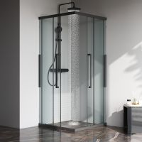 Душевой уголок AM.PM Func 90x90 профиль Черный матовый стекло прозрачное арт-W84G-403-9090-BТ — фото 8, Квадратные душевые уголки