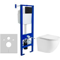 Комплект унитаза WeltWasser Merzbach 043 GL-WT 10000009939 с инсталляцией Berges Atom 410 040340 с сиденьем Микролифт и Черной матовой клавишей смыва арт-10000009939+040340 — фото 1, Комплекты унитаз + инсталляция