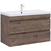 Тумба под раковину Aquanet Нота New 100 подвесная Дуб веллингтон табак арт-334194 — фото 1, Тумбы под раковину