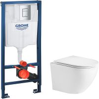 Комплект унитаза WeltWasser Merzbach 043 GL-WT 10000009939 с инсталляцией Grohe Rapid SL 38772001 с сиденьем Микролифт и клавишей смыва Хром арт-10000009939+38772001 — фото 1, Комплекты унитаз + инсталляция