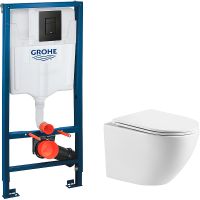 Комплект унитаза WellWant Aura WWU01121WK с инсталляцией Grohe Rapid SL 38811KF0 с сиденьем Микролифт и Черной матовой клавишей смыва арт-WWU01121WK+38811KF0 — фото 1, Комплекты унитаз + инсталляция