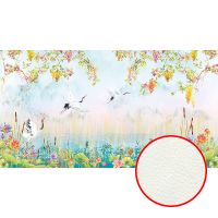 Фреска Ortograf Flora 31258 Фактура флок FLK Флизелин (5*2,7) Бирюзовый/Разноцветный, Птицы/Цветы арт-31258 (флок FLK) — фото 1, Фрески